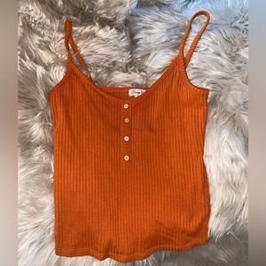 Burnt Orange Wood Button Tank